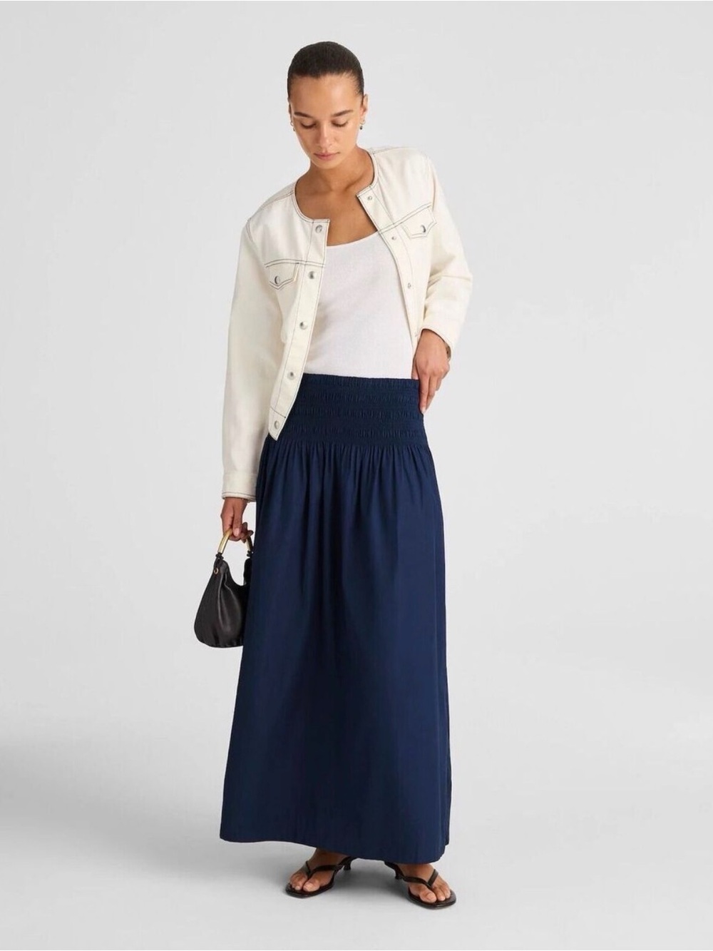 Women’s Madewell Smocked Waist Midi Cotton Poplin Skirt Size Large